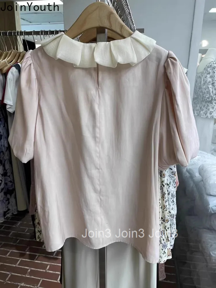 2025 Blusas Mujer De Moda Peter Pan Collar Puff Sleeve Blouses for Women Temperament Tops Solid Color Loose Korean Summer Shirts