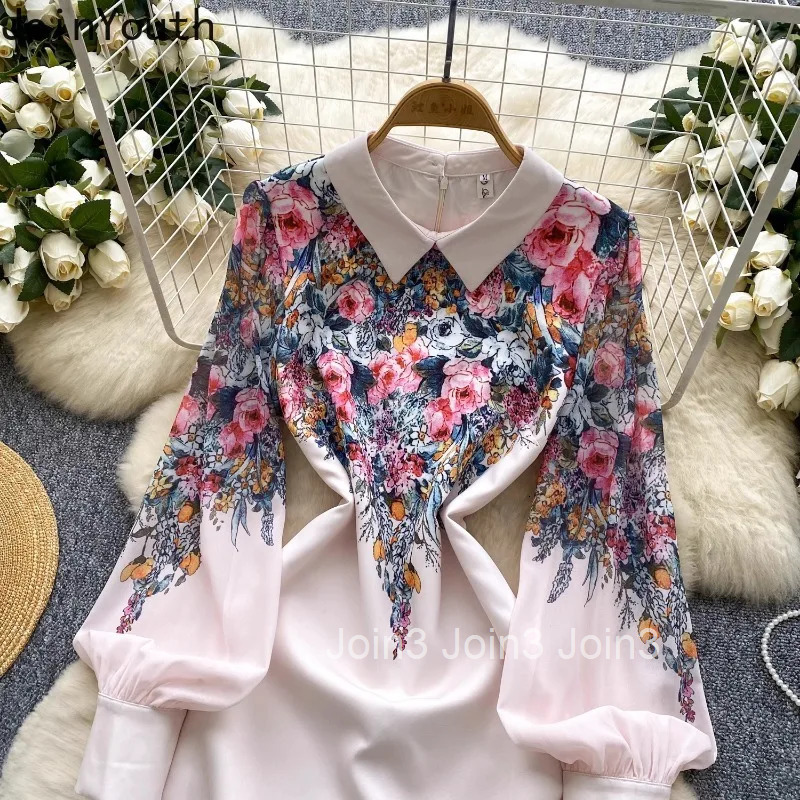 Floral Vintage Dresses Women Clothing 2025 Vestidos De Mujer Long Sleeve A-line Elegant Robe Femme High Waist Korean Chic Dress