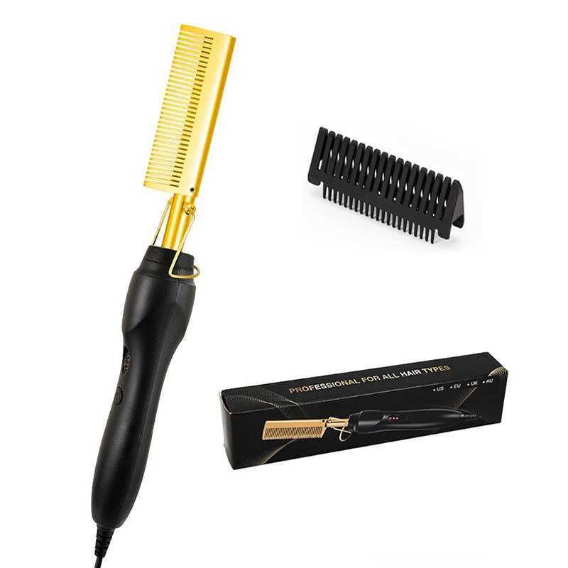 Hot Comb Electric Hair Straightener Brush Pressing Electric Hot Comb Titanium Copper Hair Curling CombXJ250621