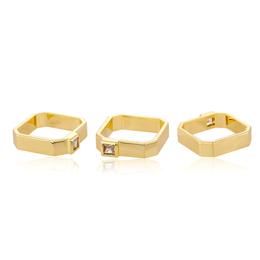 New Live Men's Square Inlaid Diamond Personality Trendy Color-Retaining Gold and Silver Ring