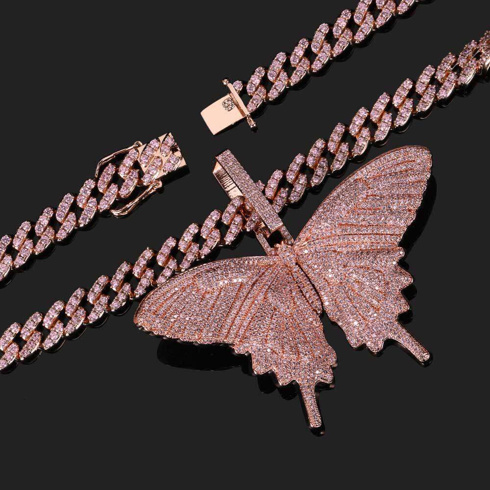 Hip Hop Zircon Large Butterfly Trendy Brand Personality Women's Necklace Jewelry Sweater Chain Accessory Pendant 7fa6