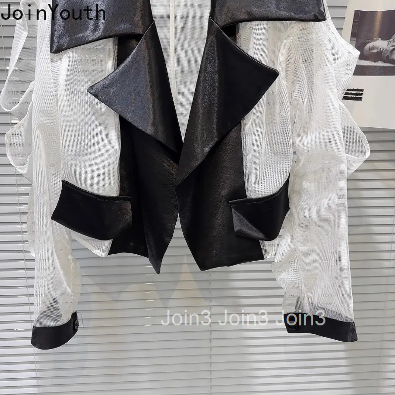 Fashion Coats for Women Y2k Tops Contrast Color Gauze Outwear Casual Gauze See Through Summer Sunscreen Jacket 2025 Ropa Mujer