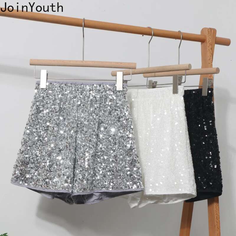 Fashion Shorts Women Clothing Heavy Sequin Elastic Waist A-line Casual Shorts 2025 New Bottoms Pantalones Cortos De Mujer 63e068