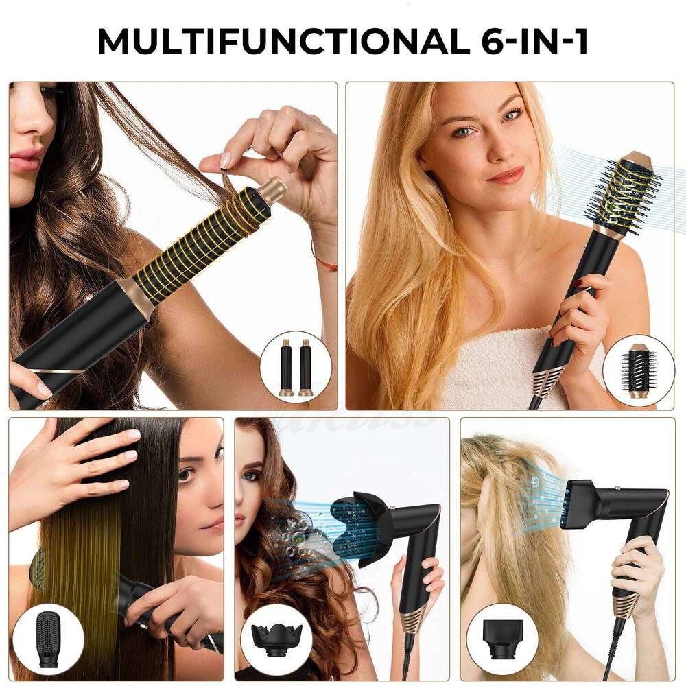 6 In 1 Hot Foldable With Diffuser Detachable Blow Dryer Brush Hairdryer Air Styler Hair Curler Curling Wand