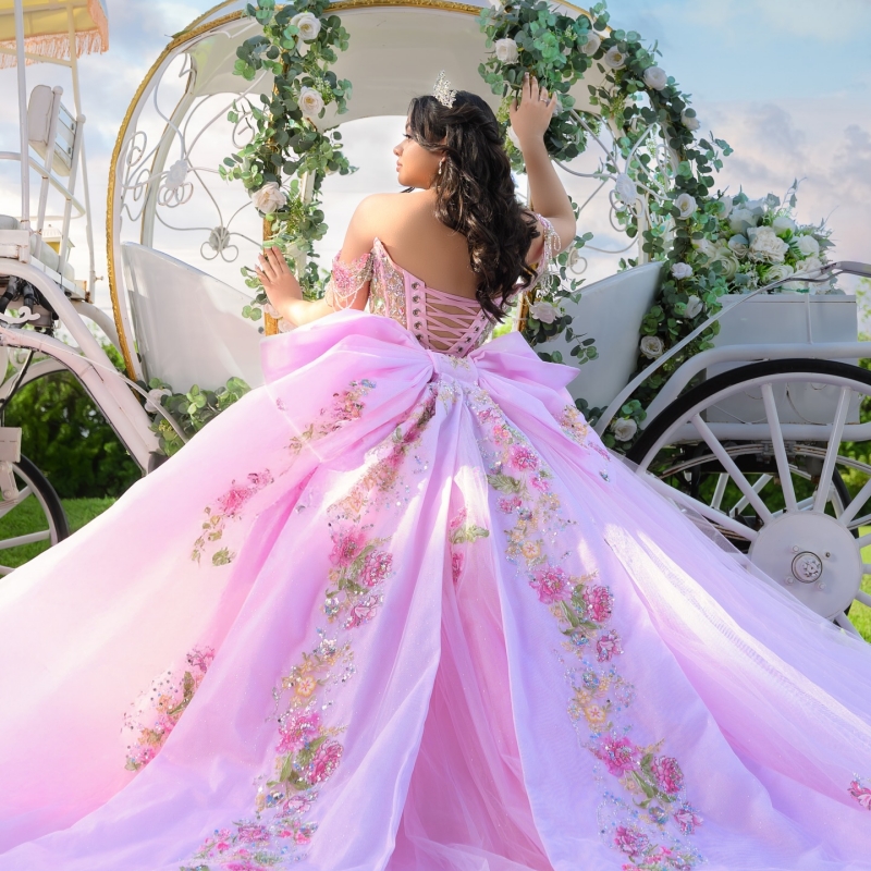Pink Shiny Quinceanera Dresses Ball Gown Off The Shoulder Sequin Applique Lace Beads Tull Corset Sweet 16 Dress Vestidos 15 Anos