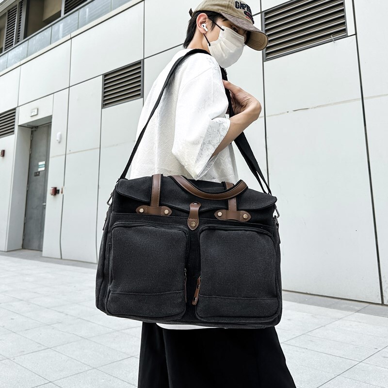 Free Shipping Designer Bag Canvas Bag Men's Business Luxury Bag Travel Briefcase European And American Retro Large Capacity Laptop Bag Shoulder C
