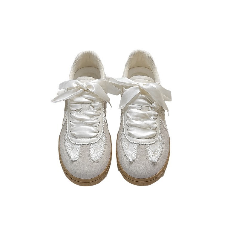 Luxury Brand Designer Shoes Sandals Silver Lace Niche German Training Shoes For Women 2025 New Hot Style Pearl Shoelaces Thin Retro Ballet Style White