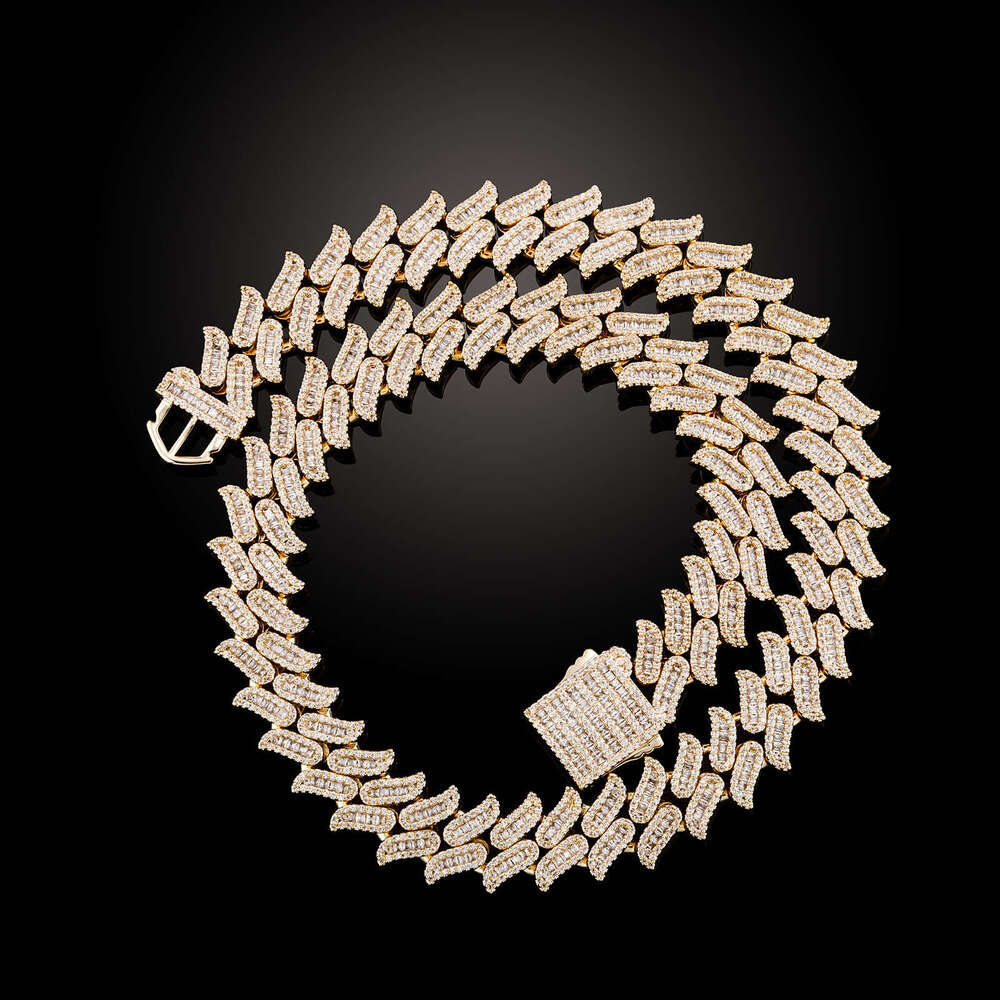 Jin Ao New 16MM Dia-Shaped Thorn Full Dia Baguette Cuban Necklace Bracelet Hip-Hop Unisex Same Style
