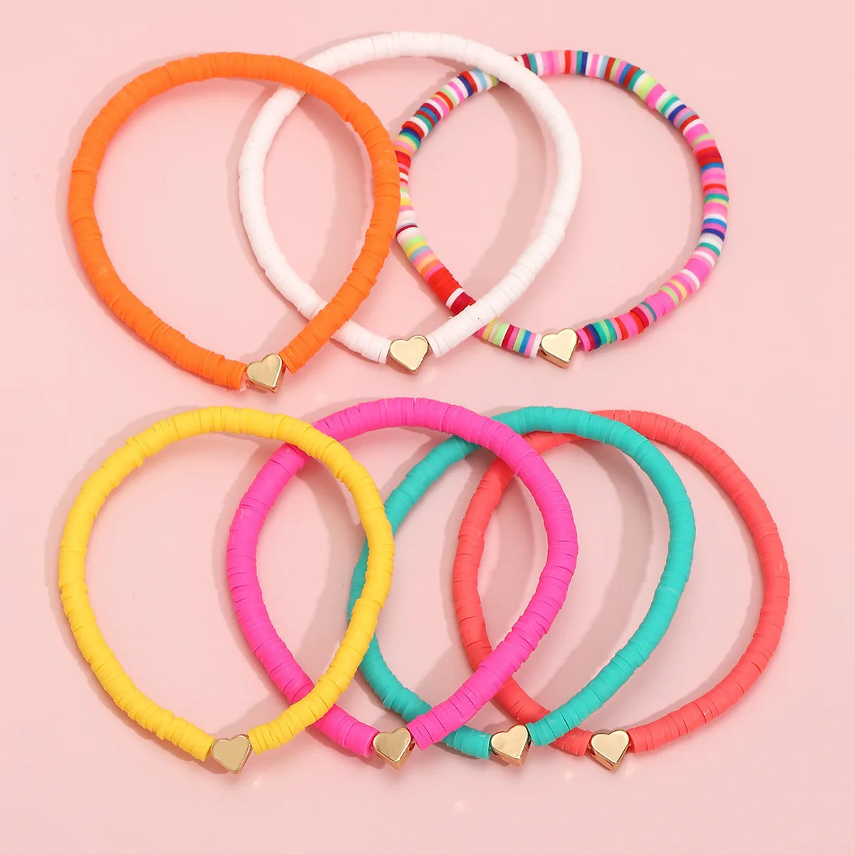 7Pcs Colorful Stackable Anklet Set For Women Heart Charm Soft Clay Pottery Layering Ankle Bracelet Girls Summer Beach Jewelry 250617