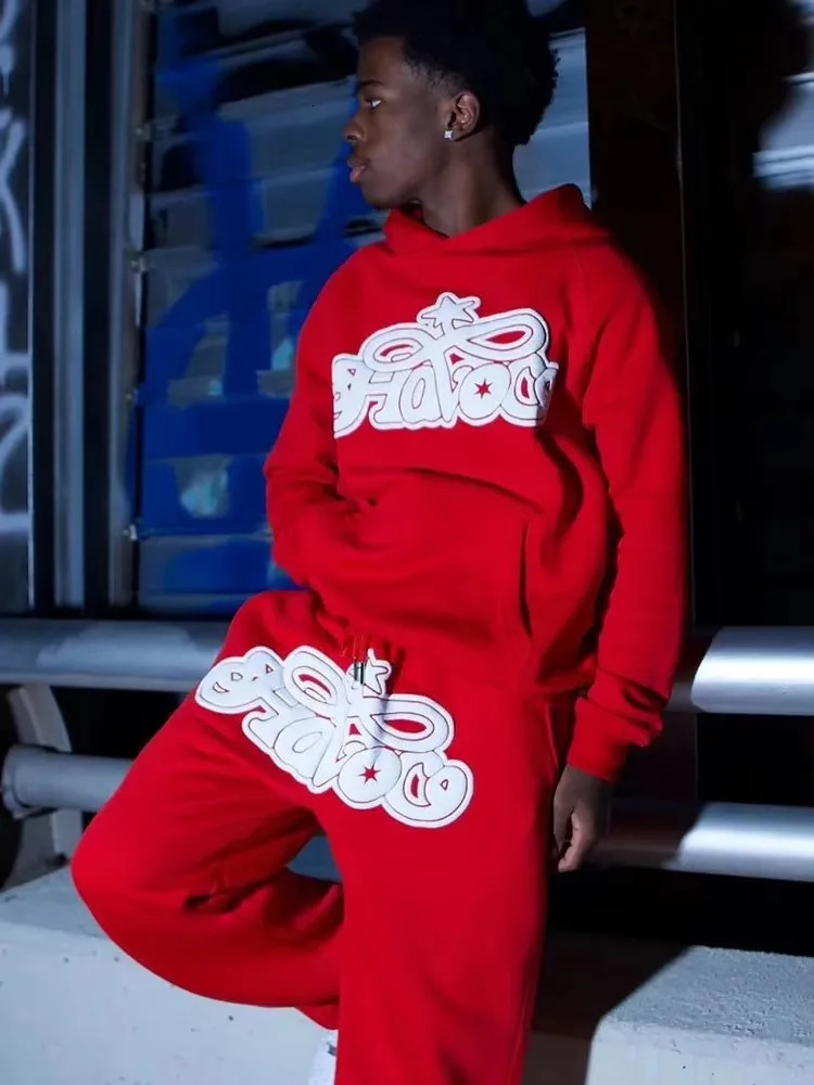 Y2K Harajuku Hiphop 2 Piece Set Slim Hooded Tops Casual Sweat Pants Suit Men Women Fashion Letter Printed High Street Clothing 250614