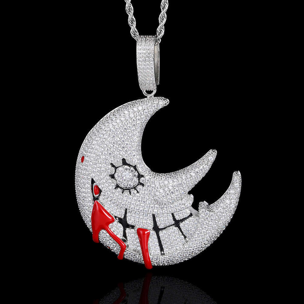 Hip Hop Moon Pendant Trippie Redd Style Exaggerated Funny Zircon Necklace 4332