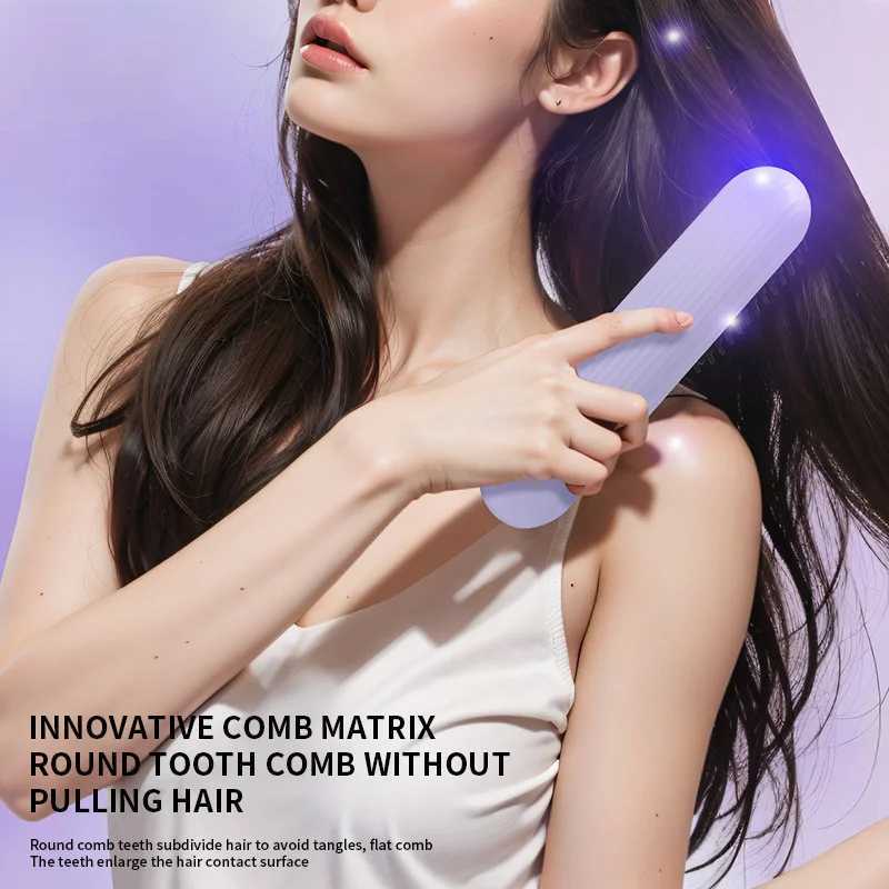 Hair Straightening Comb Rechargeable Portable Straight Curl Dual Purple 3-speed temperature control standby 60 minutes Size 20CMXJ250621