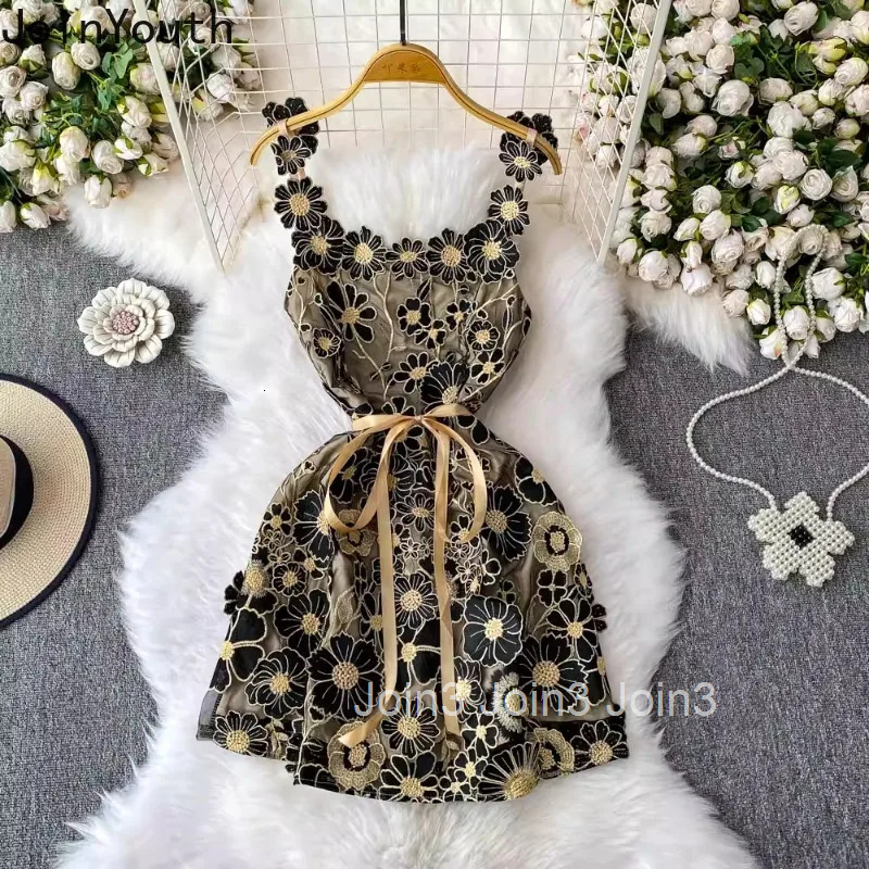 Temperament Robe Femme Sweet Summer Dress Women Clothes 2025 Vestidos De Mujer 3D Floral Sleeveless Tunic Bodycon Mini Drresses