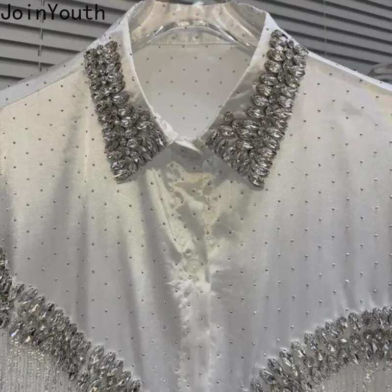 Temperament Tops Blouse for Womens Heavy Diamond Tassel Shirts Long Sleeve Fashion Korean Blouses Tops 2025 Camisas De Mujer