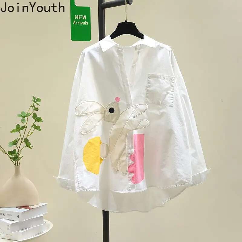 White Camisas De Mujer 2025 Oversized Blouses Women Clothing Long Sleeve Casual Cartoon Rabbit Shirts Fashion Korean Blouse Tops