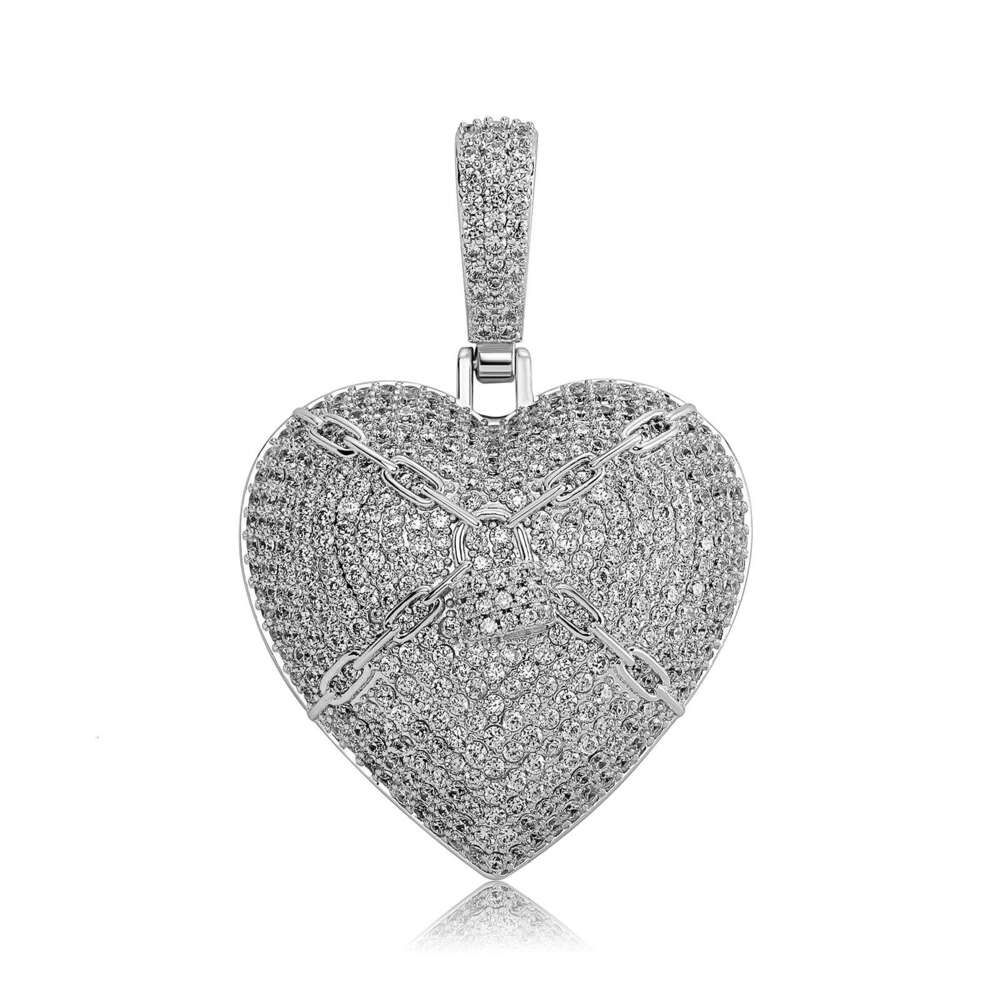 2023 New Hip-Hop Full Zircon Heart Pendant Necklace for Men and Women Rap Trendy Accessories Gold Jewelry