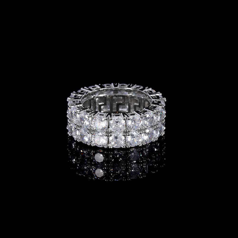 Hip Hop Jewelry Double Row Zircon Trendy Brand Fashion Full Diamond Gold Men's Ring 9ed3