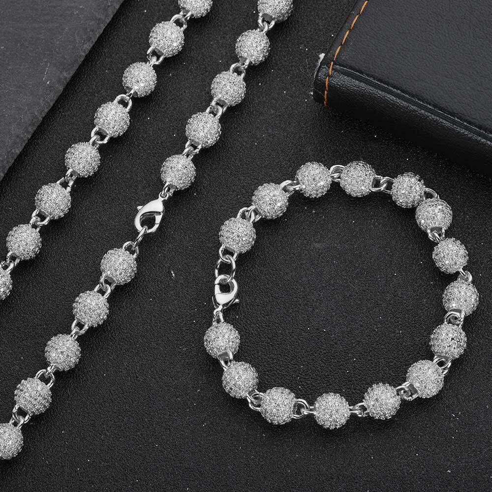 Round Bead Chain Copper Inlaid Zircon Men's Necklace INS Style Personality Trend Hip Hop Accessories 42e4