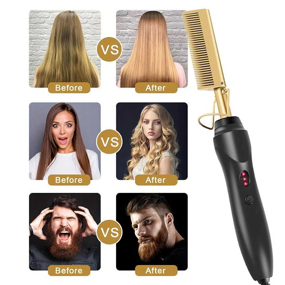 1Pcs 2-in-1 hot comb straightener electric hot comb fast heating portable travel anti scalding beard straightenerXJ250621