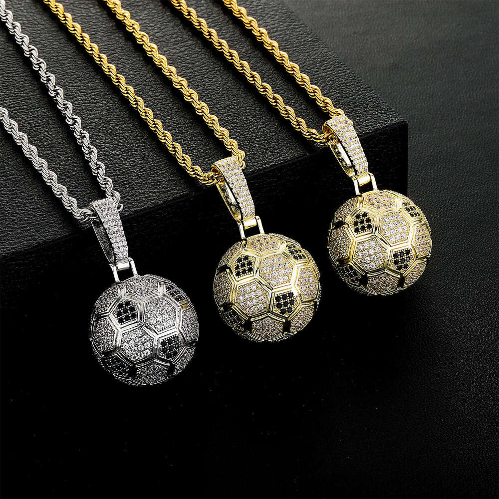 World Cup Soccer Pendant Hip-Hop Sports Style Micro-Paved Zircon Necklace Fan National Flag Color DIY