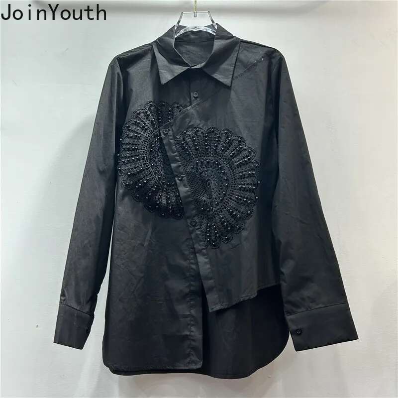 2025 Camisas De Mujer Blouses for Womens Long Sleeve Loose Tops Heavy Beading Shirts Casual Fashion Irregular Korean Blouse