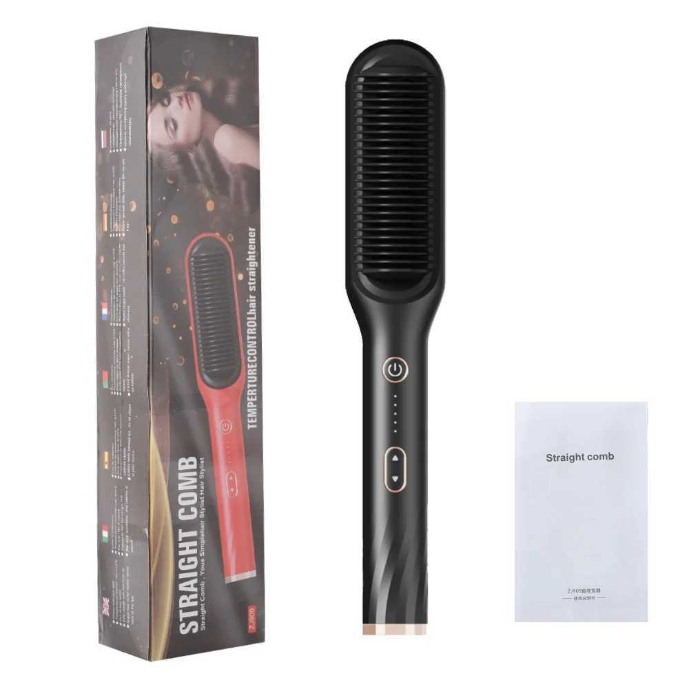 2 In 1 Negative Ion Hair Straightening Brush Hot Comb Straightener Hair Curler Curling Iron Comb Beard Straightener for MenXJ250621