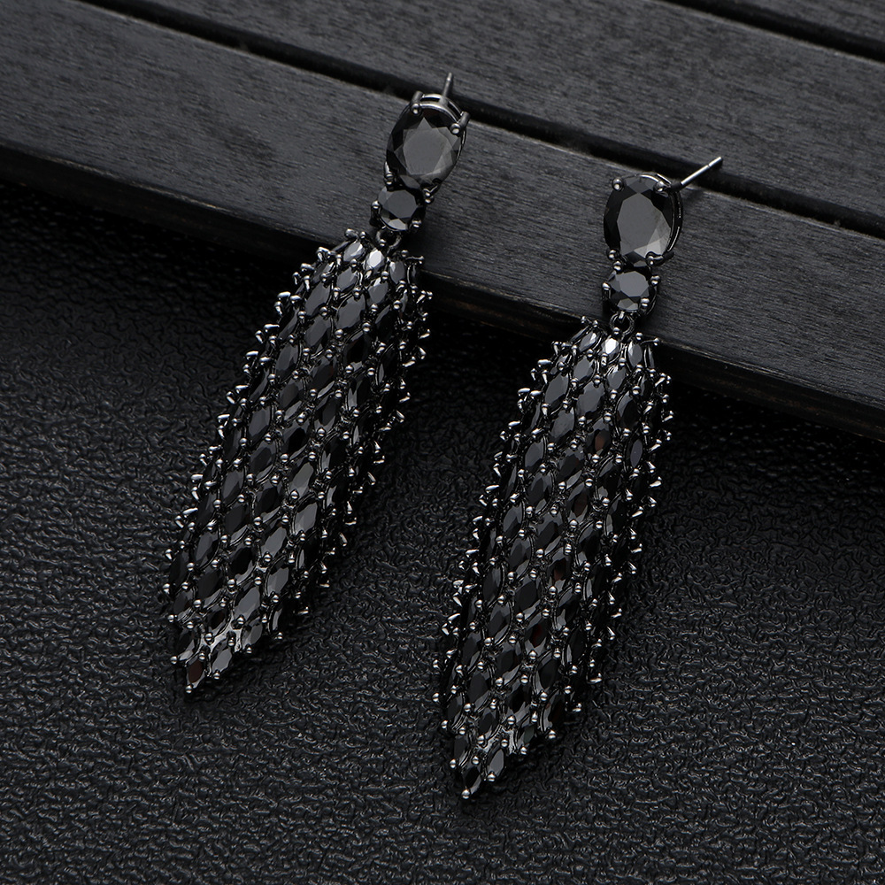 New Heavy Craft Two-Tone Water Drop Full Zircon Earrings Simple Versatile Exquisite Ear Studs Ear Jewelry