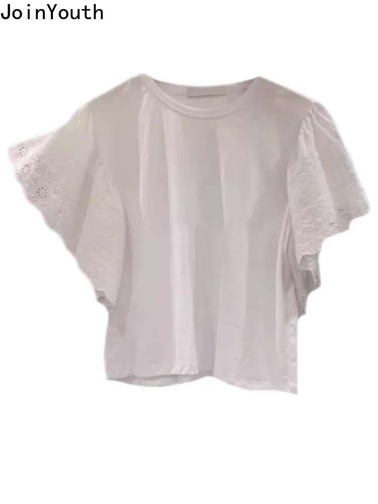 Shirts for Women Fashion Korean T Shirts Patchwork Lace Flying Sleeve Tees 2025 Ropa Mujer Y2k Tops Casual Summer Crop Tshirt