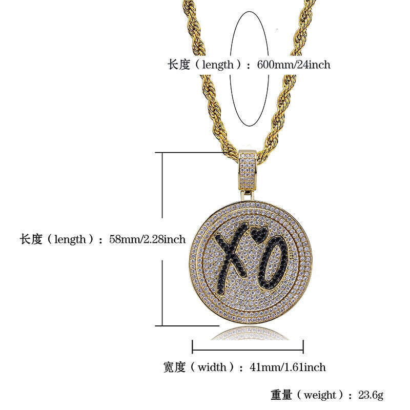 Hip Hop XO Rap Street Pendant Micro Paved Zircon Men's Trendy Ins Double Layer Rotatable Disc Necklace