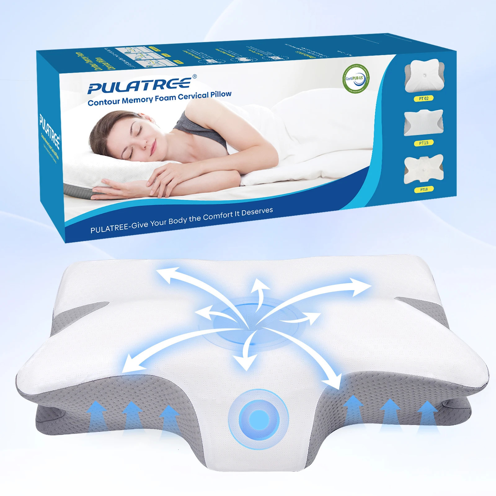 Pulatree Cervical Pillow for Neck Shoulder Pain Relief Sleeping Ergonomic Memory Foam Breathable Removable Pillowcase 250618