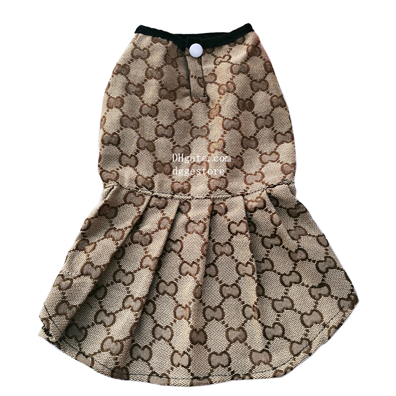 Designer Dog Dress Birthday Puppy Clothes Spring Summer Dog Outfits Classic Pattern Princess Pet Skirt Dog Cat Chihuahua Yorkies Dresses Luxury Style Brown XL A403