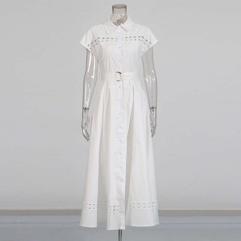 White Skirt Maxi Skirt French Style Simple Commuter Long New Women S Summer Solid Color Waist Cinching Water Soluble Flower Hollow Out Dress For Women