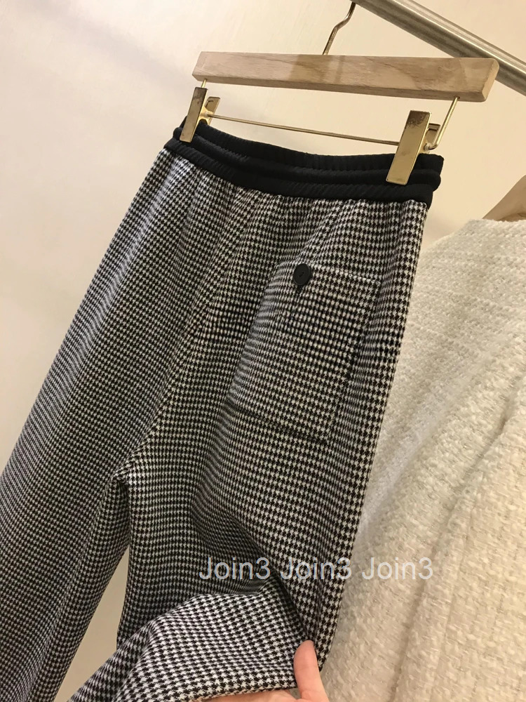 Plaid Wide Leg Pants Women High Waist Casual Thicked Pantalon Femme Vintage Woolen Straight Korean Trousers 2025 New Bottoms