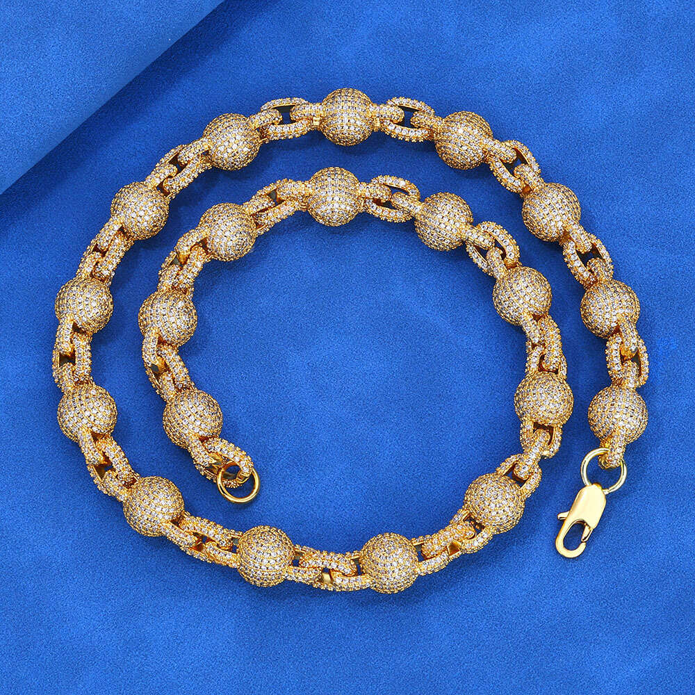 Hip Hop Jewelry 10.5mm Inlaid Dia Bubble Round Bead Chain Zircon Accessories Men's Necklace 65be