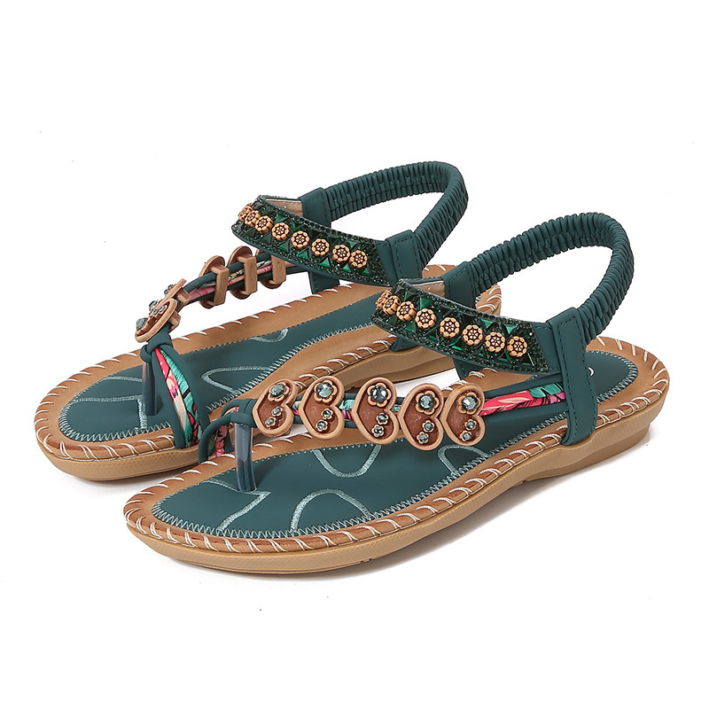 Luxury Brand Designer Shoes Sandals 2025 Yasi Run New Bohemian Cross-Border Sandals For Women Summer Rhinestone Evening Breeze Flat Round Toe Toe-Post