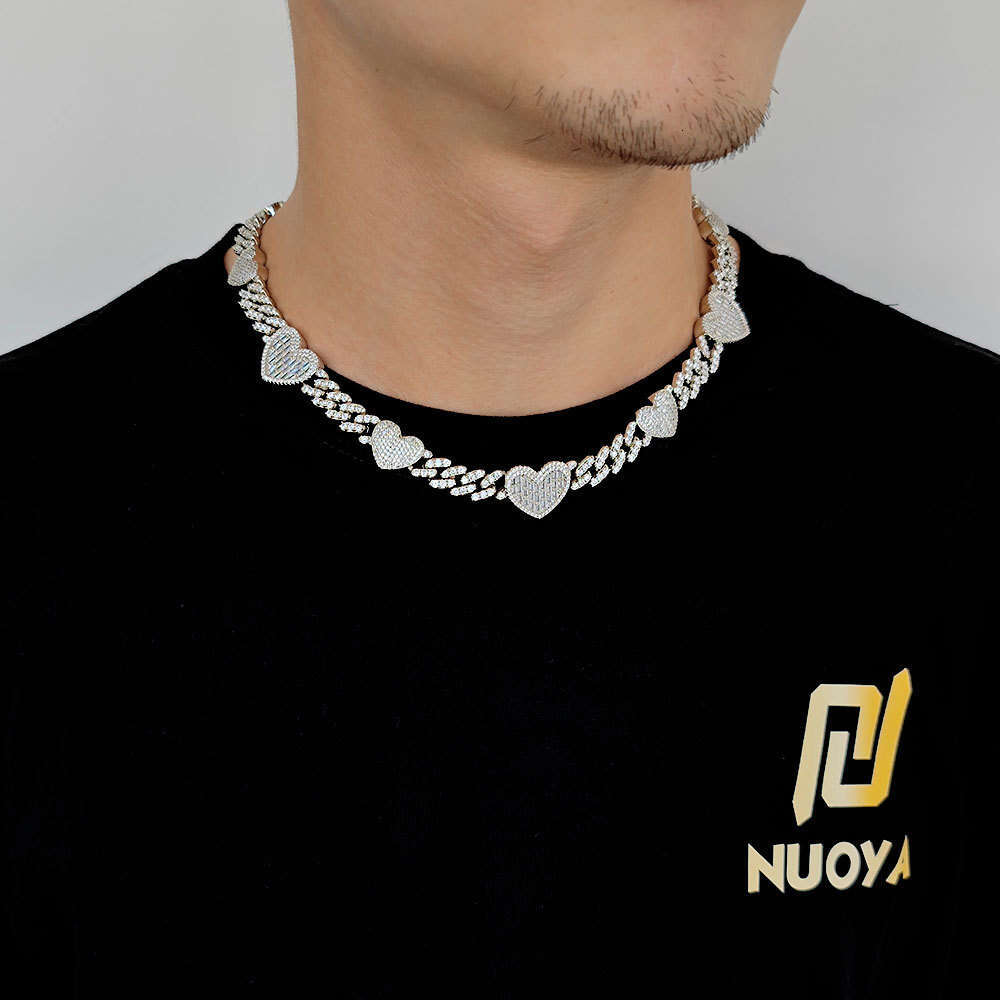 Hip Hop 9mm Heart Cuban Chain Zircon Men's Jewelry High-end Exquisite Women's Necklace 22c5