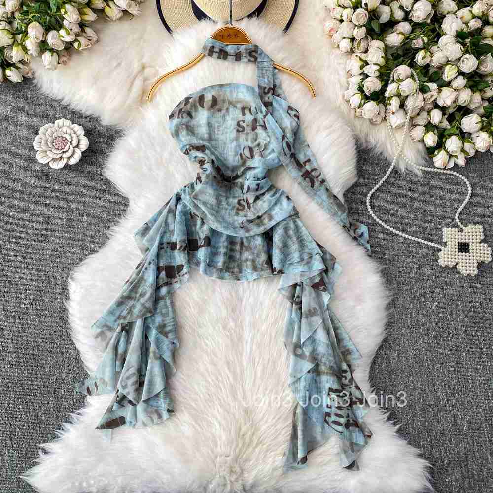 Sexy Crop Tops Women Vest Letter Print Tunic Strapless Tees 2025 Ropa Mujer Chic Irregular Ruffles Camis Backless Summer Tanks