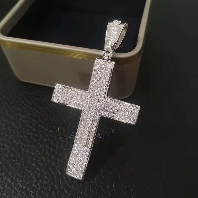 34x73mmTrendy Full Moissanite Cross Pendant Necklace for Women Men Fashion Necklace Jewelry Party Daily Accessories Fine Jewelry