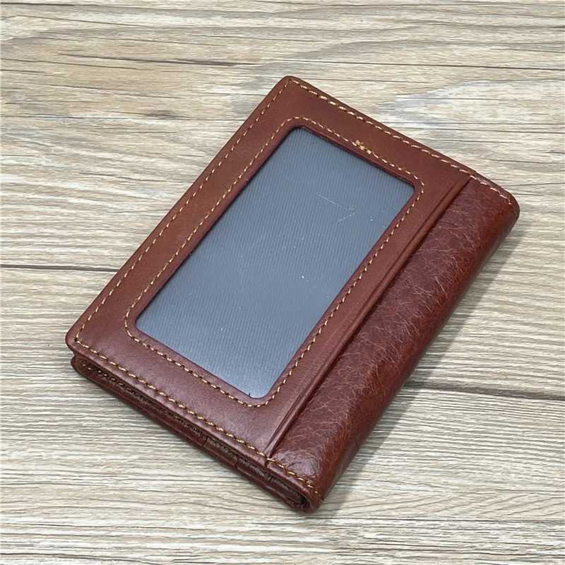 Genuine Leather Card Holder For Men Male Real Cowhide Vintage Short Bifold Mens Business Case Wallet With ID Window Z250621