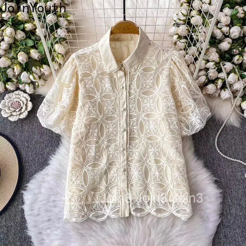 2025 Camisas De Mujer Summer Blouses Womens Clothing Patchwork Gauze Lace Puff Sleeve Shirts Temperament Blouse Tops Female