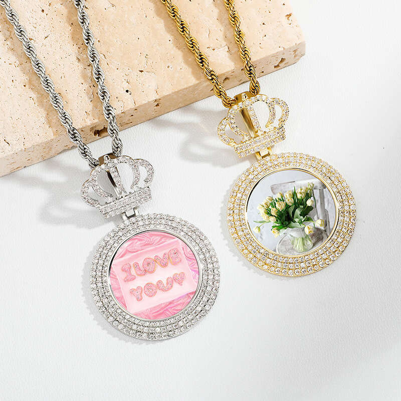 Street Fashion Accessories DIY Photo Pendant Couple Friends Full Zircon Crown Necklace Gold Australia