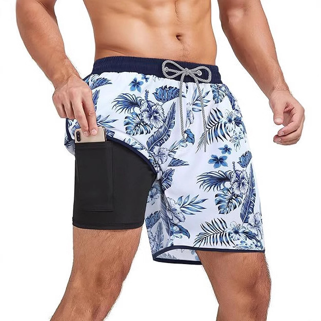 Shipping Designer Beach Pants2025 European And American Cross-border 3D Digital Print European And American Men's Youth Double-layer Beach Shorts
