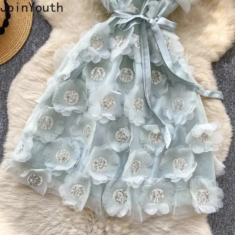 Fashion Secy Womens Dress Chic Diamond Slim Waist Robe Femme 2025 Vestidos De Mujer 3D Floral Sleeveless Summer Mini Dresses