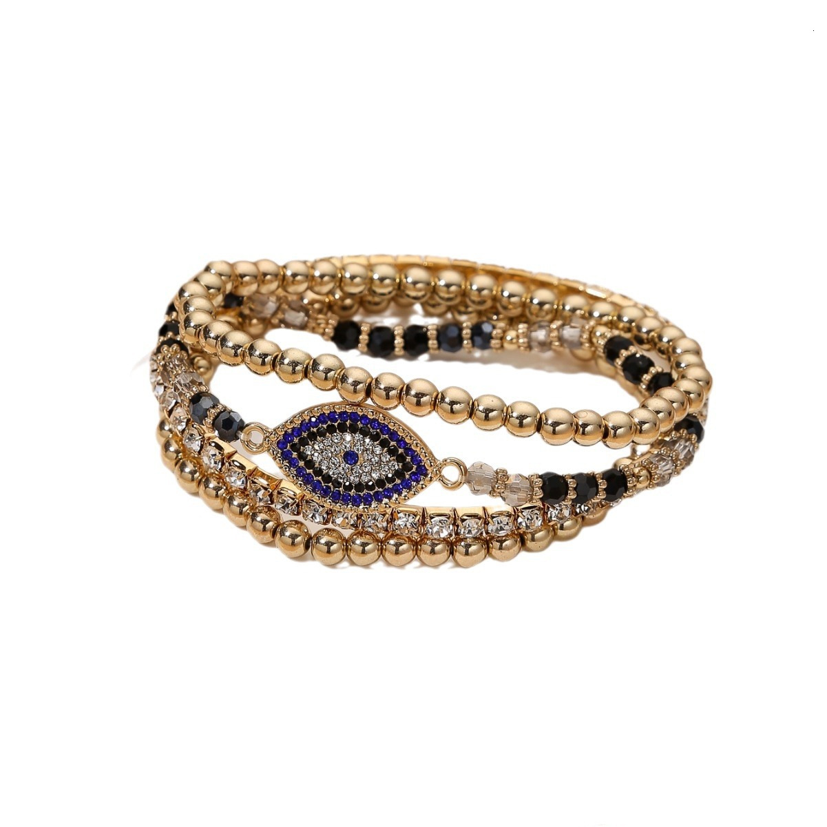 American Style Personality Devil's Eye Inlaid Zircon Design Bracelet Set Combination