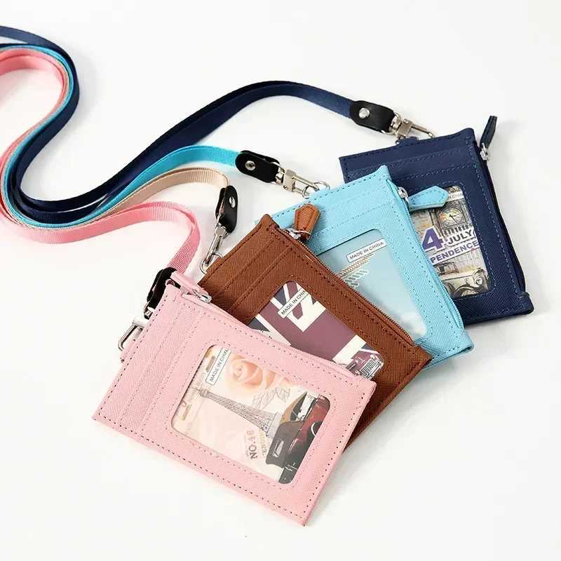 Women Men PU Leather Card Holder Neck Strap Lanyard Business Credit ID Card Badge Wallet Coin Purse Pouch Bus Card Bags Case Z250621