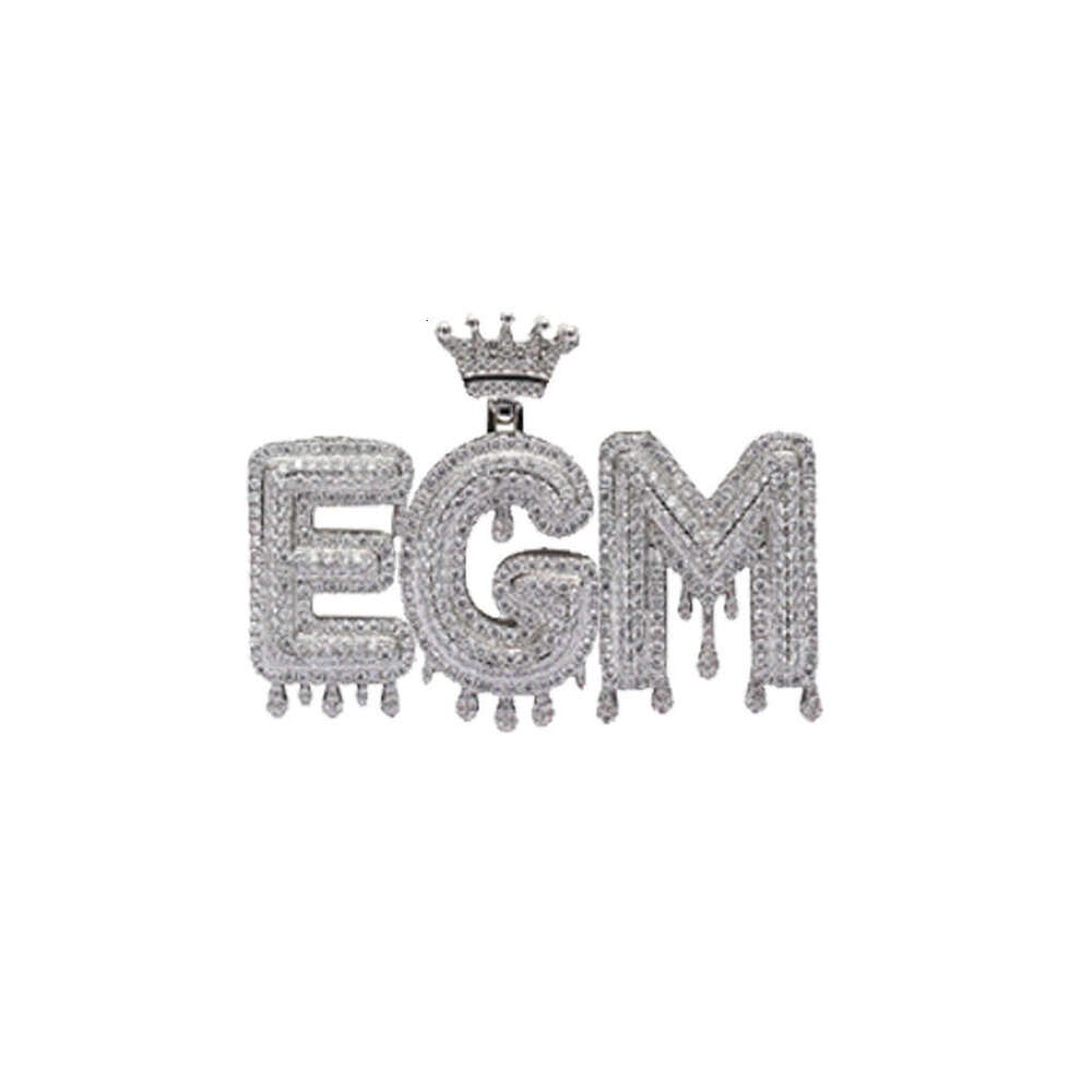 Crown Water Drop English Hip Hop Pendant Micro Paved Zircon Trendy Brand Spliced Letter Combination bafc