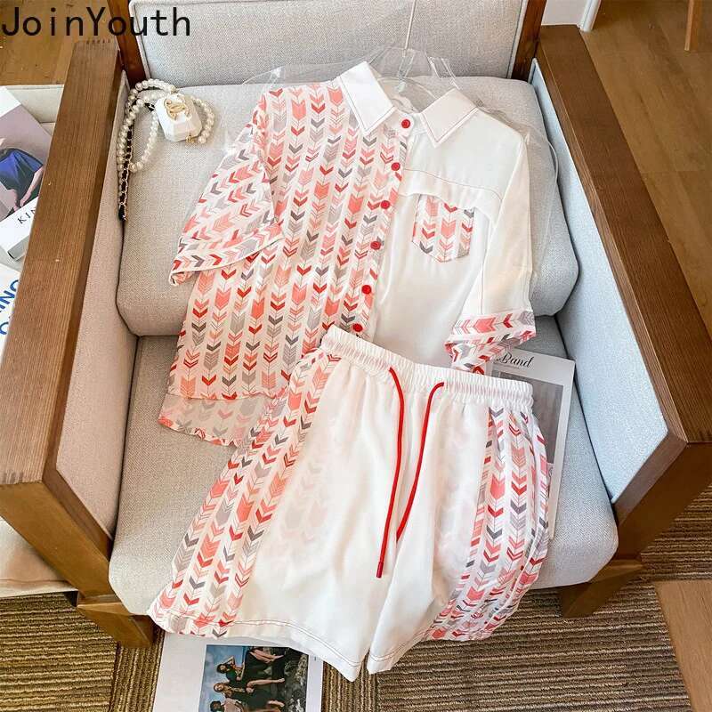 Fashion Tracksuit Korean Two Piece Set Women Loose Shirt Tops Casual Shorts Sets Y2k Clothes Suit Streetwear BF Outfits 2 Pcs