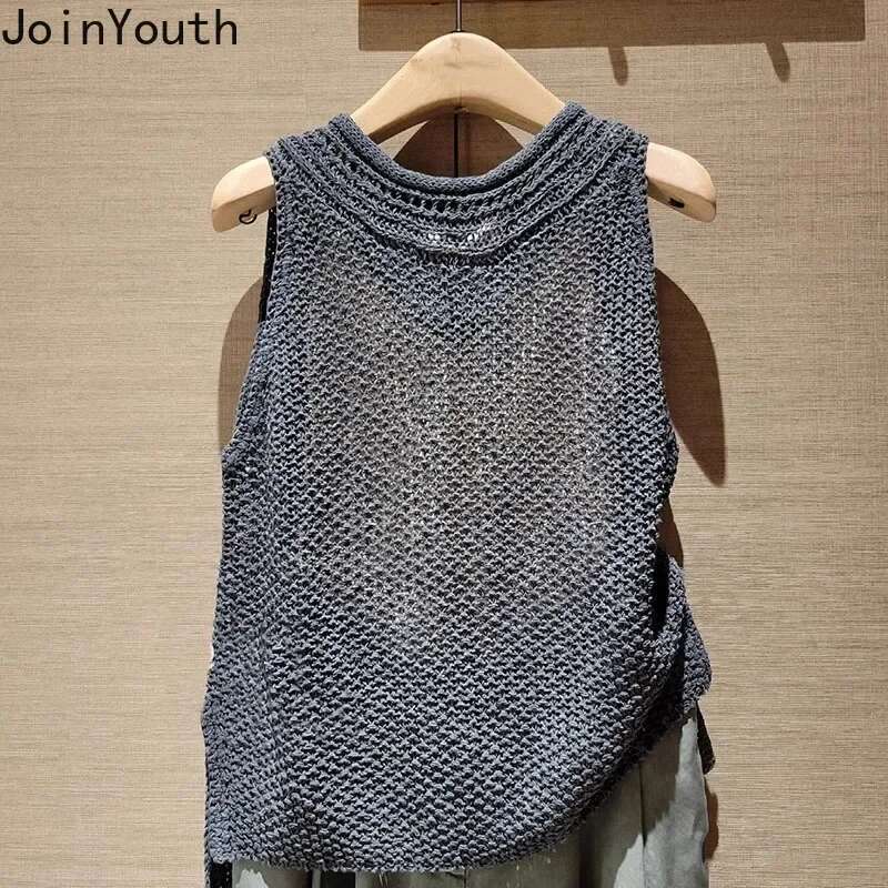 Fashion Crop Top Women Clothing Sleeveless O-neck Summer Tanks 2025 Ropa Mujer Casual Korean Camis Loose Hollow Out Knit Vest