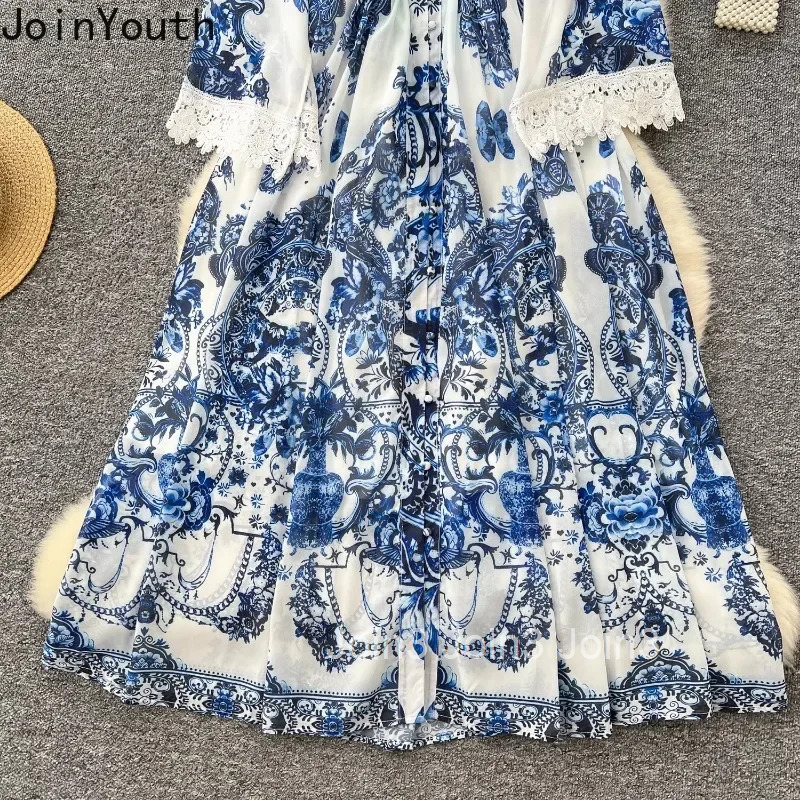 2025 Vestidos De Mujer Floral Dresses Women Clothing V-neck Flare Sleeve High Waist Robe Femme Vintage Summer Eleganr Maxi Dress