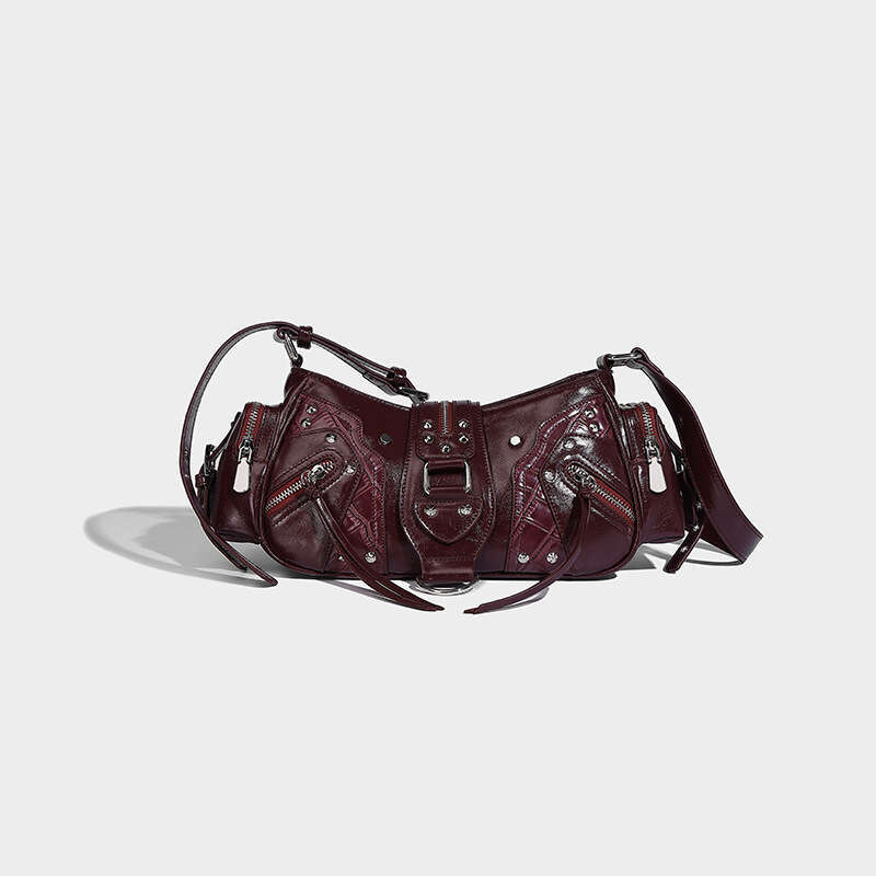 Free shipping fashion designer bag Luxury Biker Style Handbag Fashion Niche Rivet Shoulder Multi Pocket Design Oil Wax Leather Crossbody Bag Handbags 